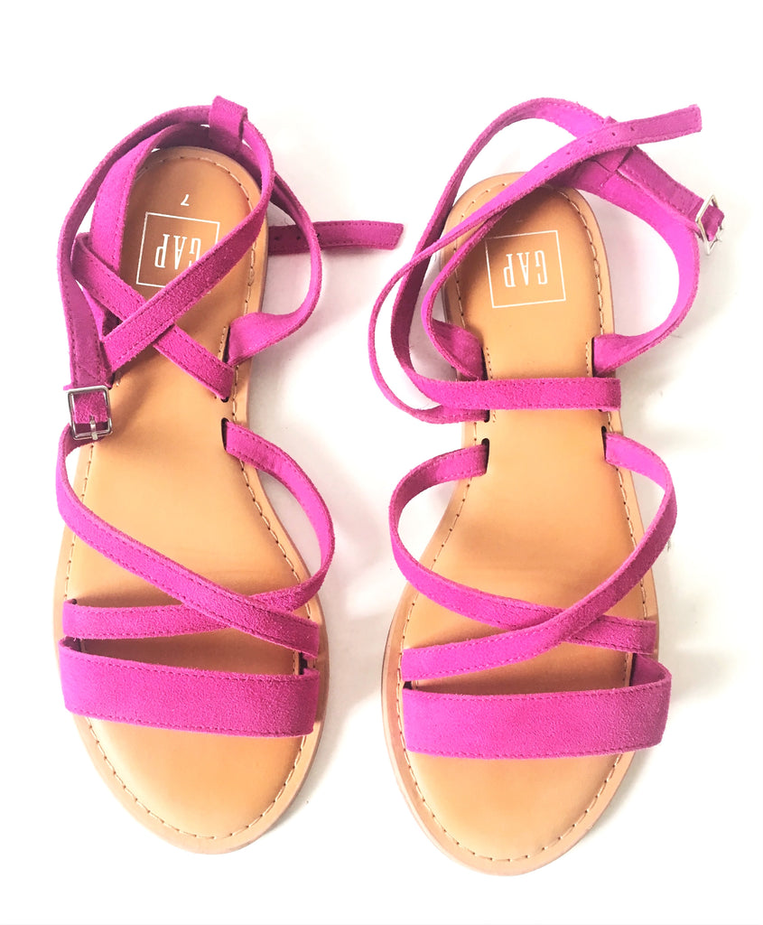 GAP Fuchsia Suede Strappy Flat Sandals | Like New |