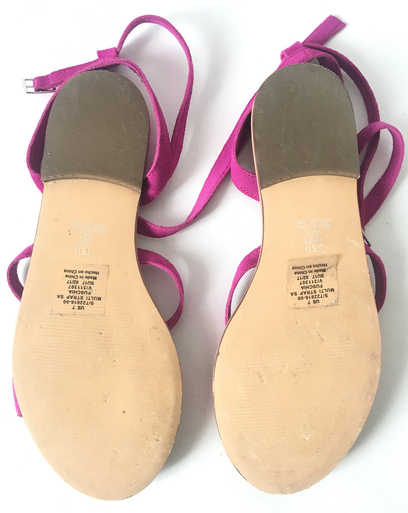 GAP Fuchsia Suede Strappy Flat Sandals | Like New |