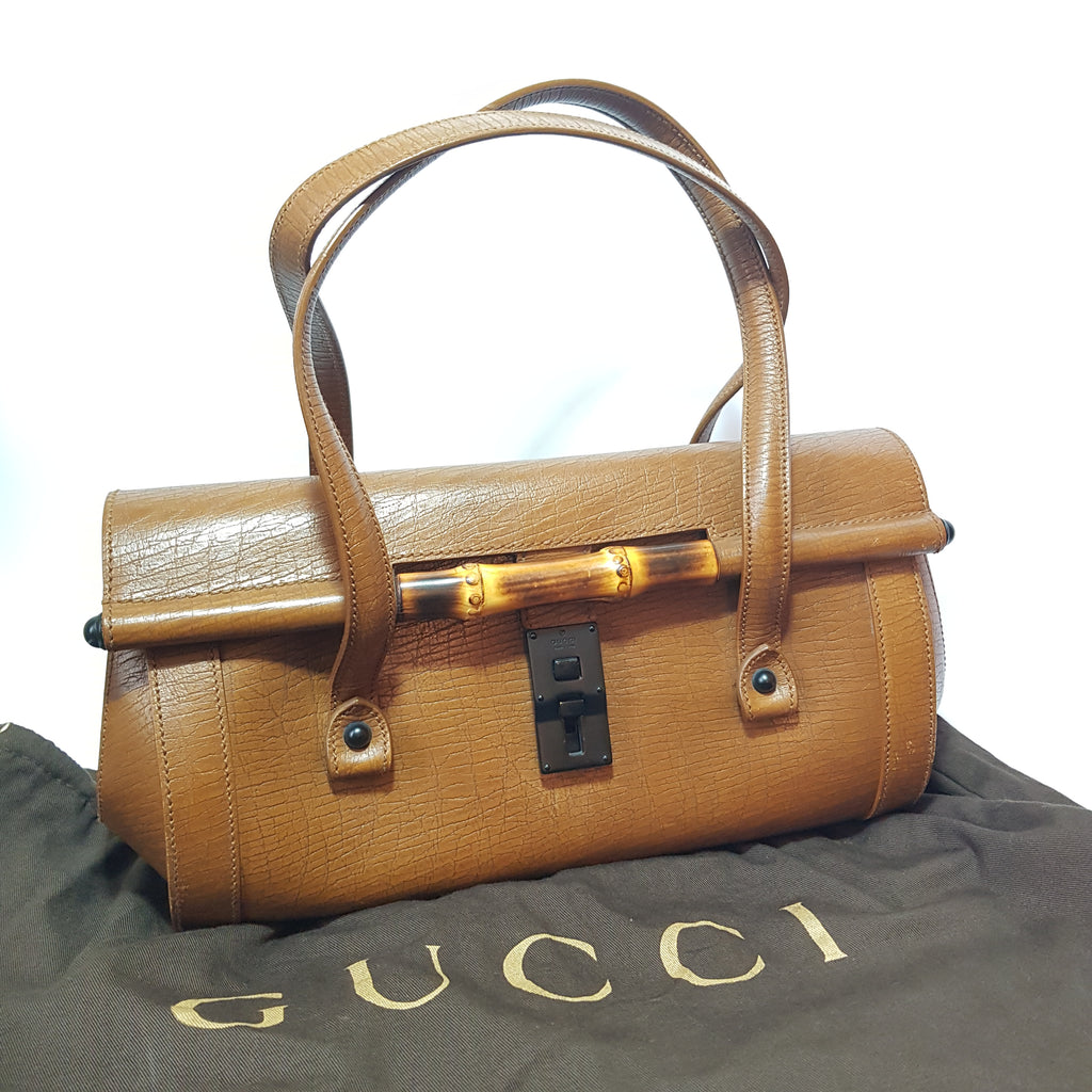 Gucci Bamboo Bar Brown Leather Bullet Tote | Pre Loved |