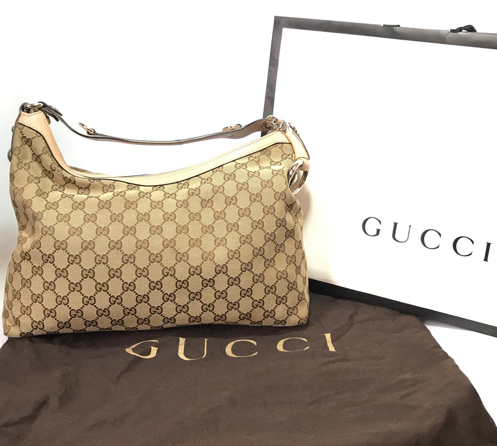 Gucci Beige Monogram Canvas & Leather Shoulder Bag | Gently Used |