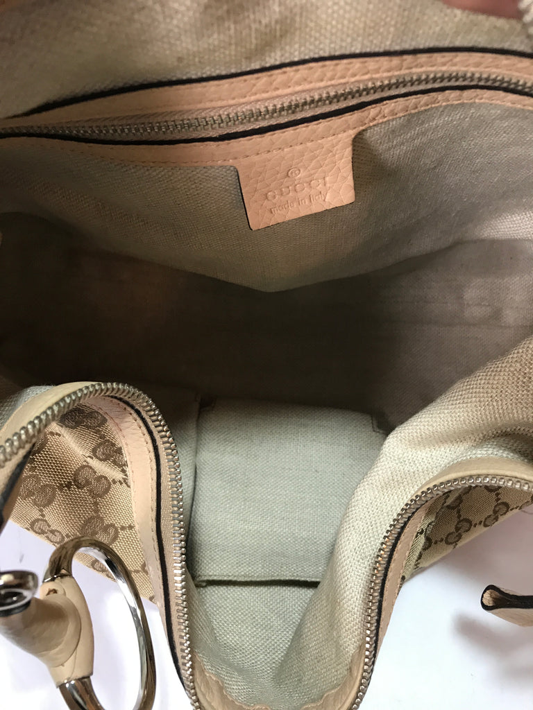Gucci Beige Monogram Canvas & Leather Shoulder Bag | Gently Used |