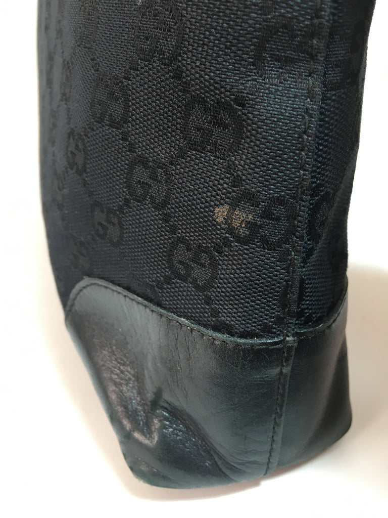 Gucci Black Monogram Canvas with Leather Trim Shoulder Bag | Pre Loved |