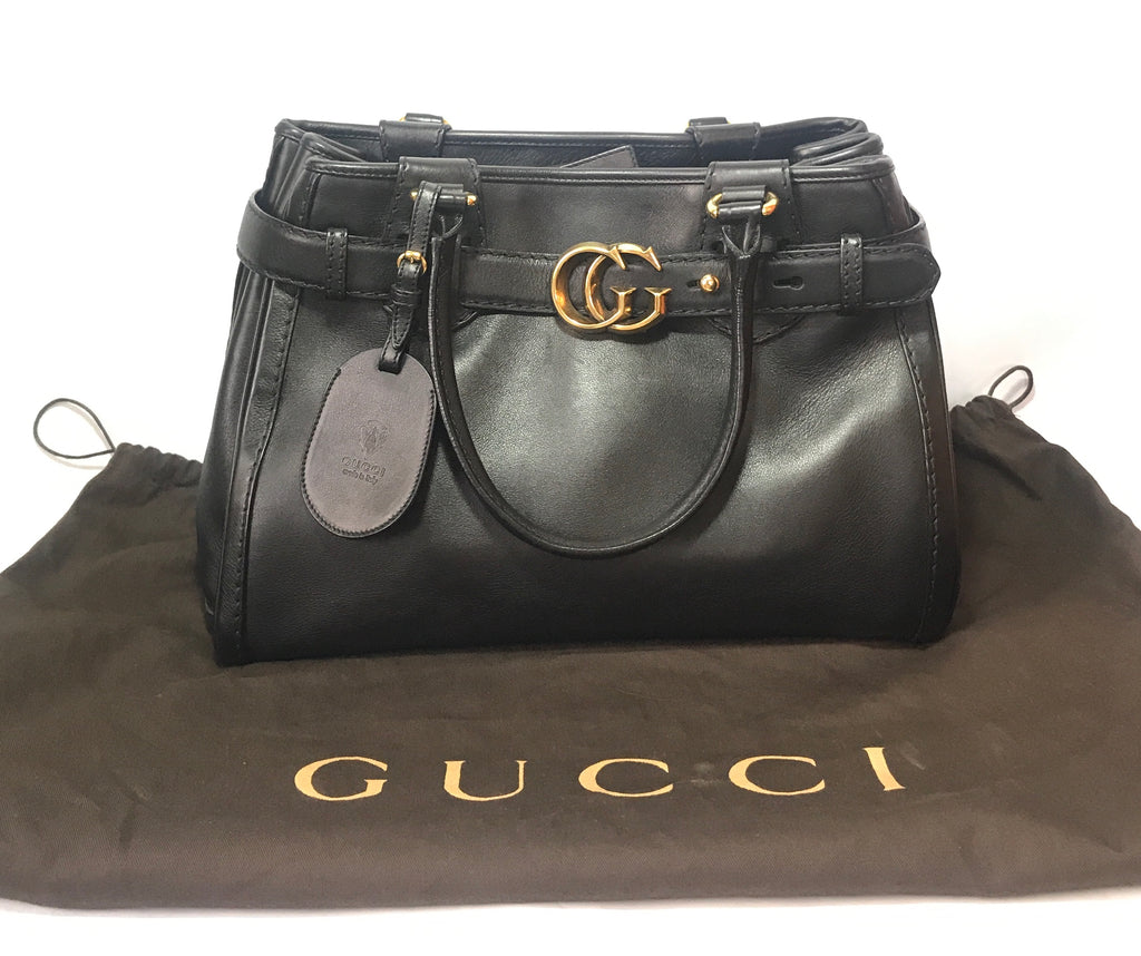 Gucci Black Leather GG 'Marmont' Tote | Gently Used |
