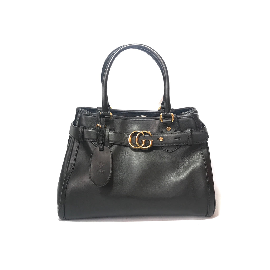 Gucci Black Leather GG 'Marmont' Tote | Gently Used |