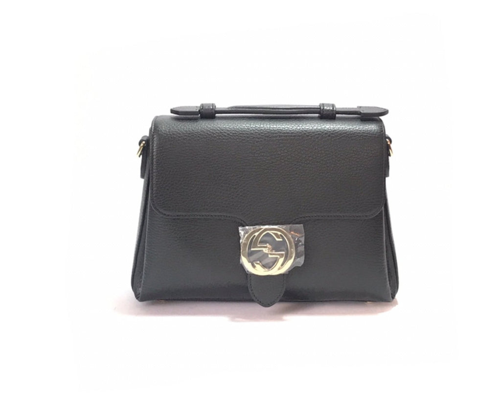 Gucci Black Leather Medium Interlocking GG Shoulder Bag | Brand New |