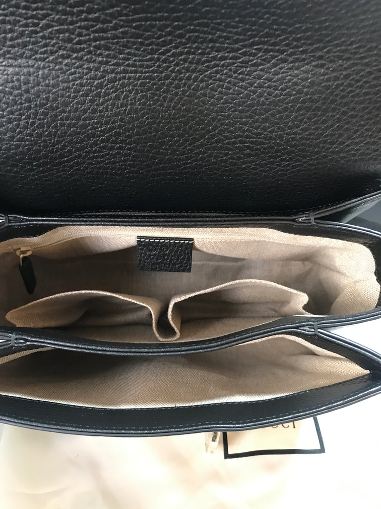 Gucci Black Leather Medium Interlocking GG Shoulder Bag | Brand New |