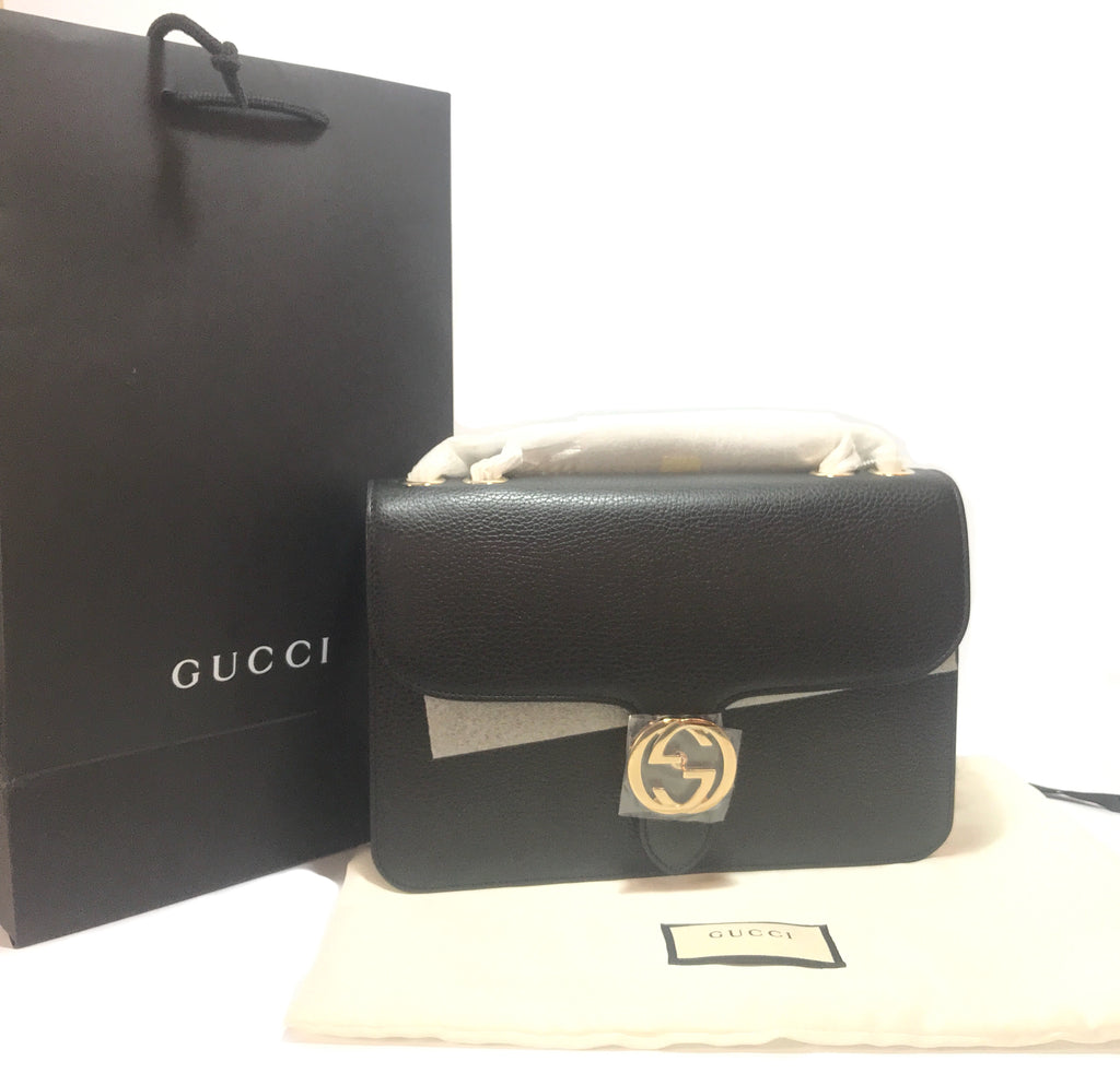 Gucci Black Interlocking GG Pebbled Leather Large Shoulder Bag | Brand New |