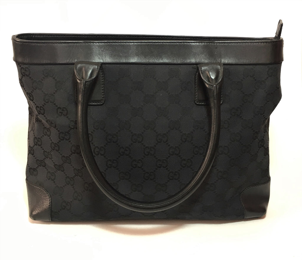 Gucci Black Monogram Canvas with Leather Trim Tote | Pre Loved |