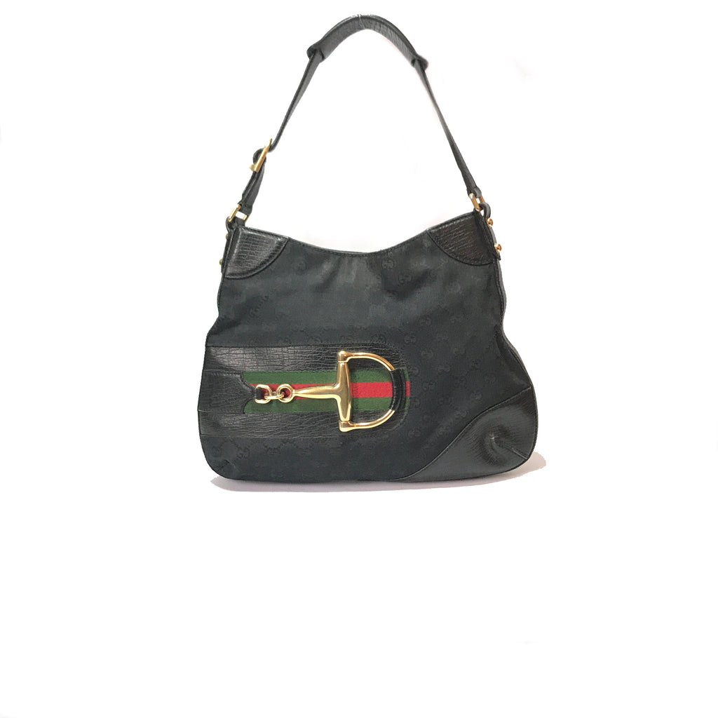 Gucci Black Monogram Shoulder Bag | Pre Loved |