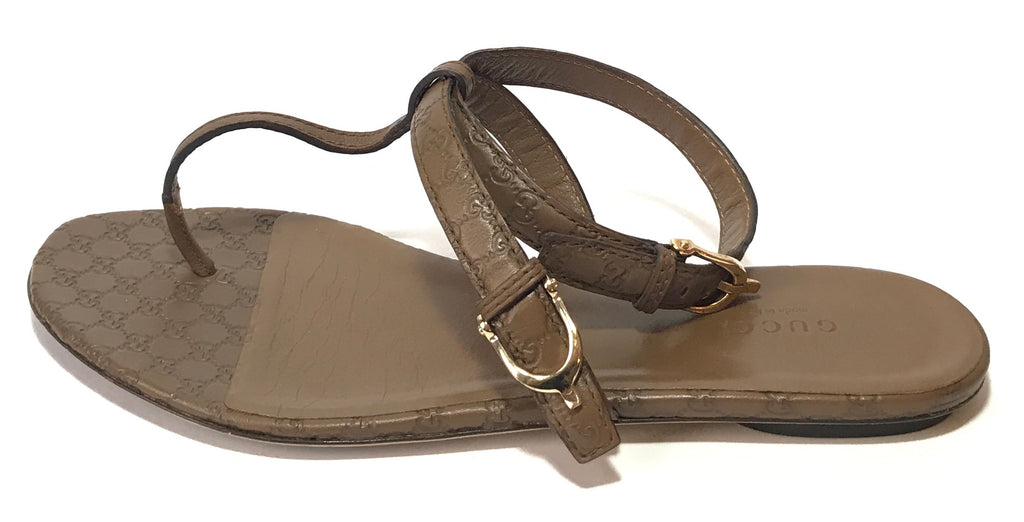 Gucci Brown Monogram Thong Leather Sandals | Pre Loved |
