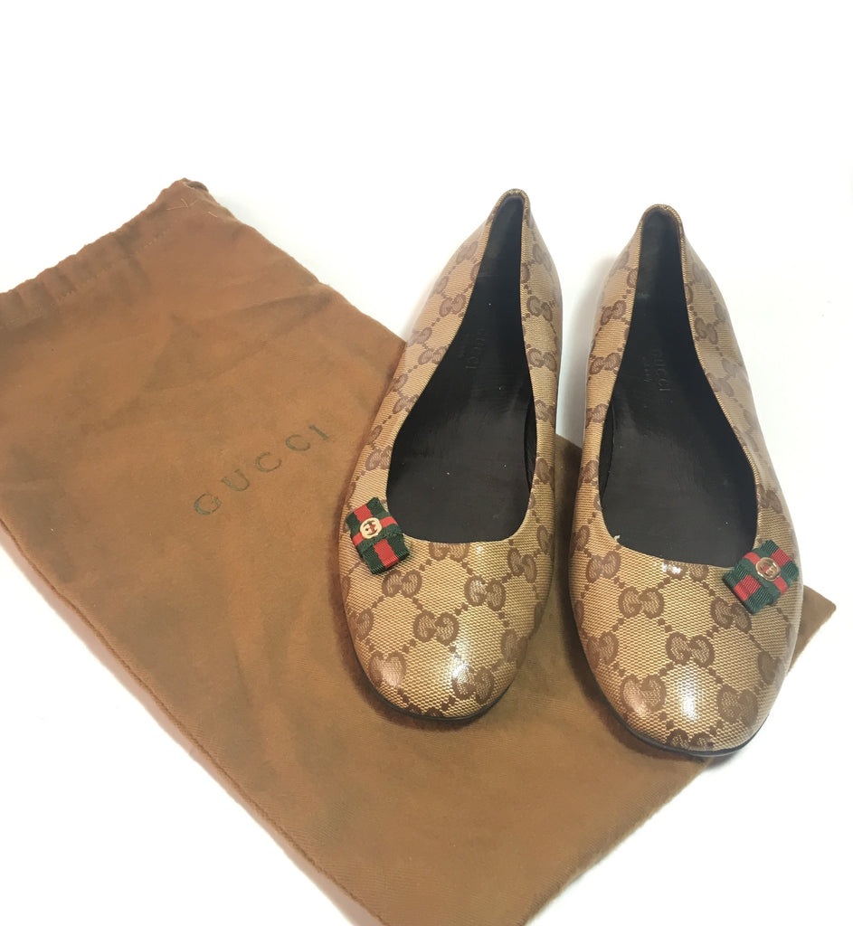 Gucci Monogrammed Coated Canvas Ballet Flats | Gently Used |