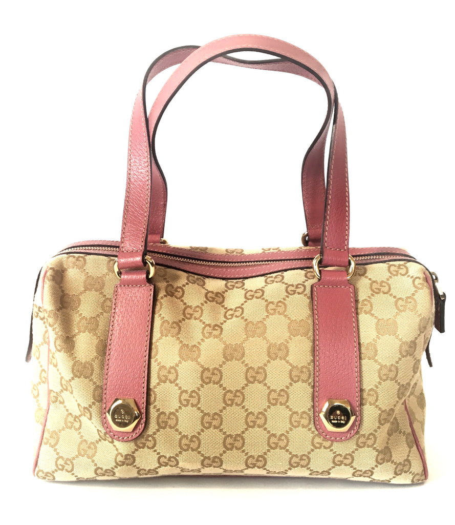 Gucci GG Signature Monogram Canvas with Pink Leather Trim Handbag | Like New | - Secret Stash