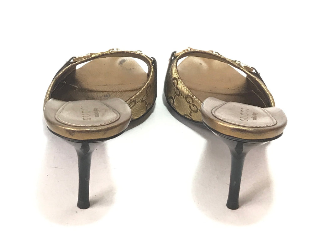Gucci GG Ebony Horsebit Gold Monogram Heels | Pre Loved |