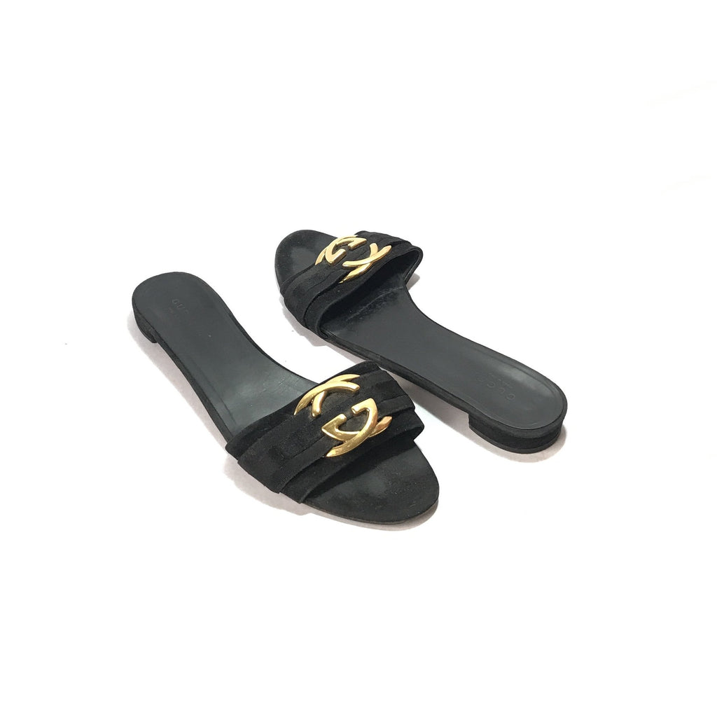 Gucci Black & Gold GG Logo Flats | Pre Loved |