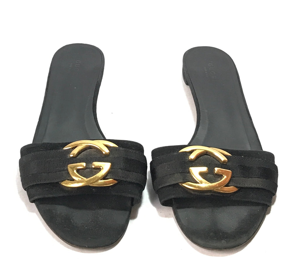 Gucci Black & Gold GG Logo Flats | Pre Loved |