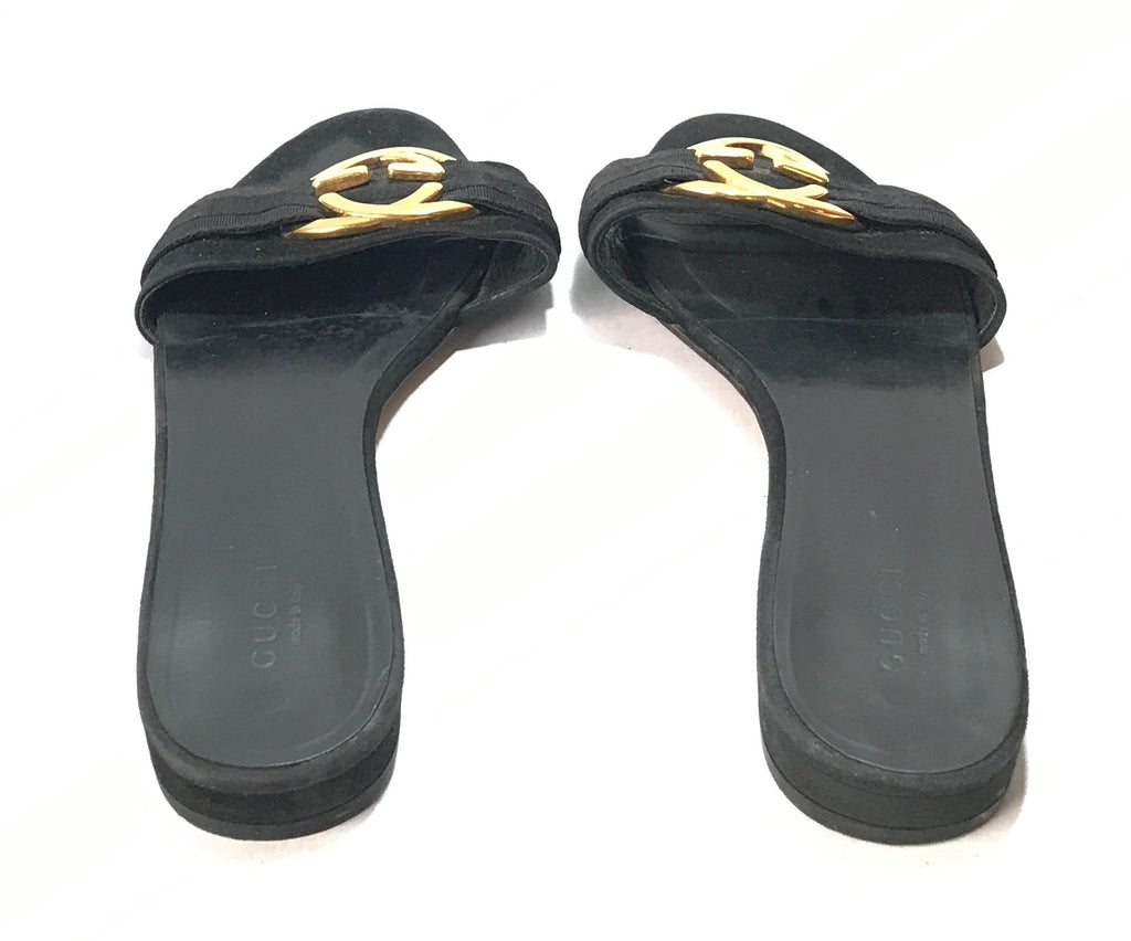 Gucci Black & Gold GG Logo Flats | Pre Loved |