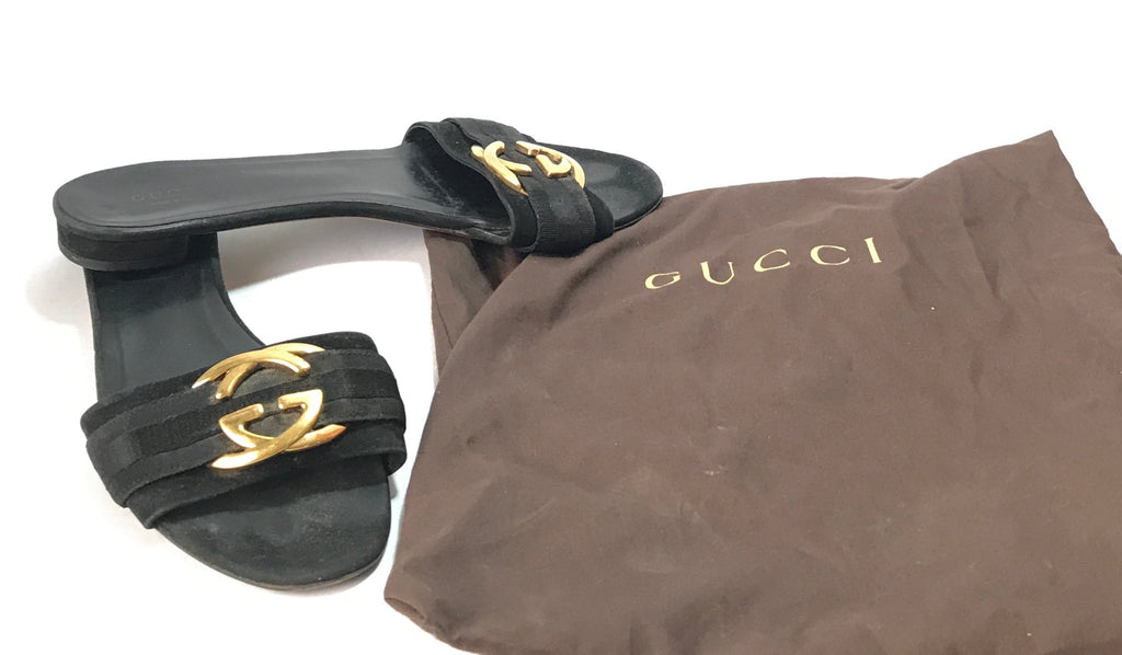 Gucci Black & Gold GG Logo Flats | Pre Loved |