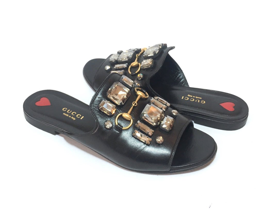 Gucci Crystal Leather Slide Sandals | Pre Loved |