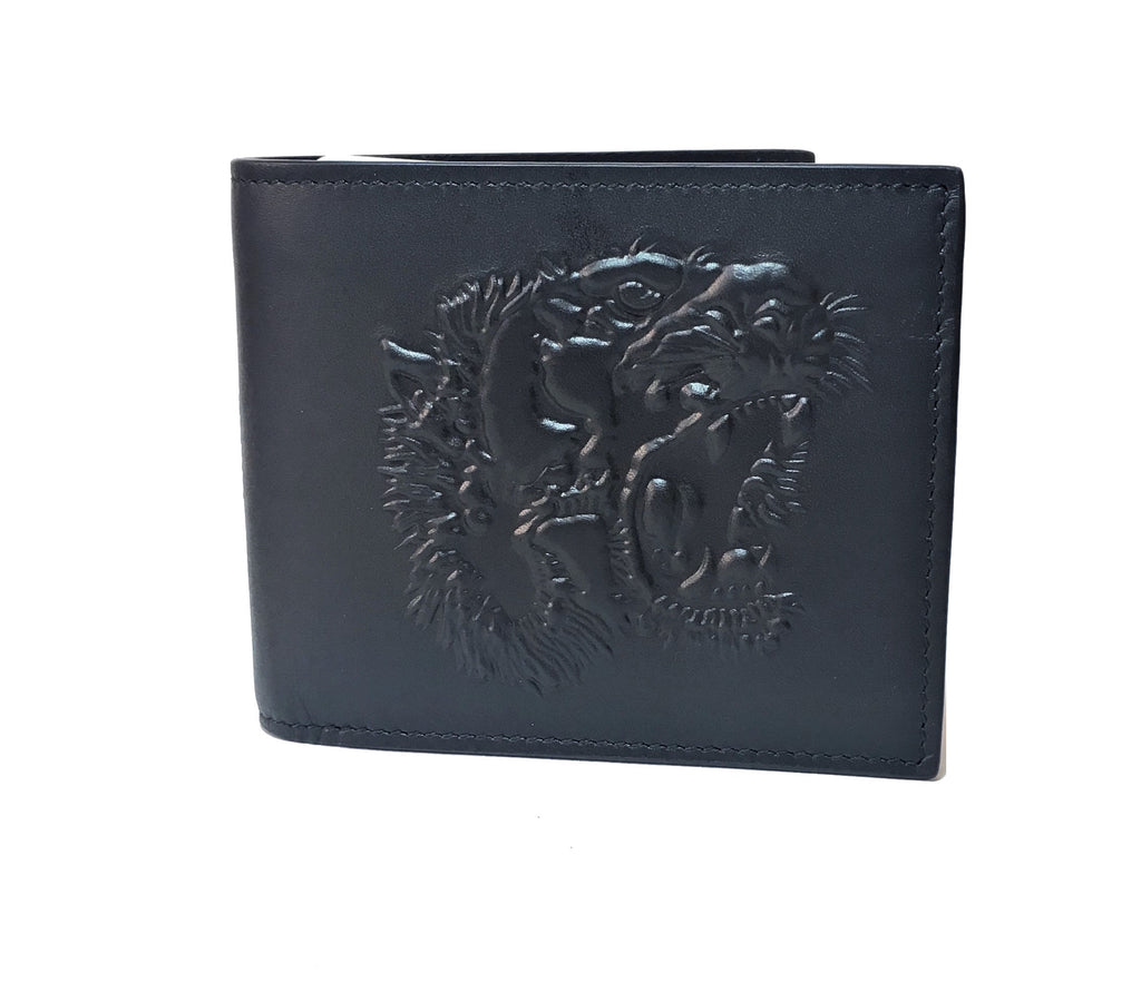Gucci Men's Tiger Embossed Black Leather Bi-fold Wallet | Brand New |