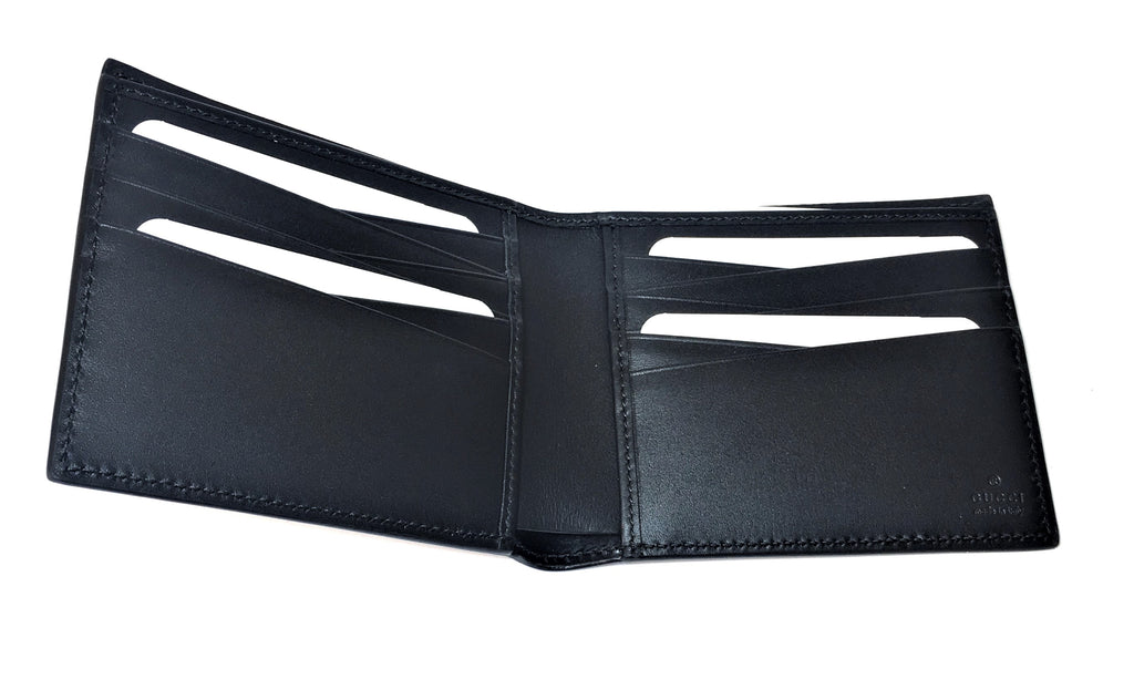 Gucci Men's Tiger Embossed Black Leather Bi-fold Wallet | Brand New |