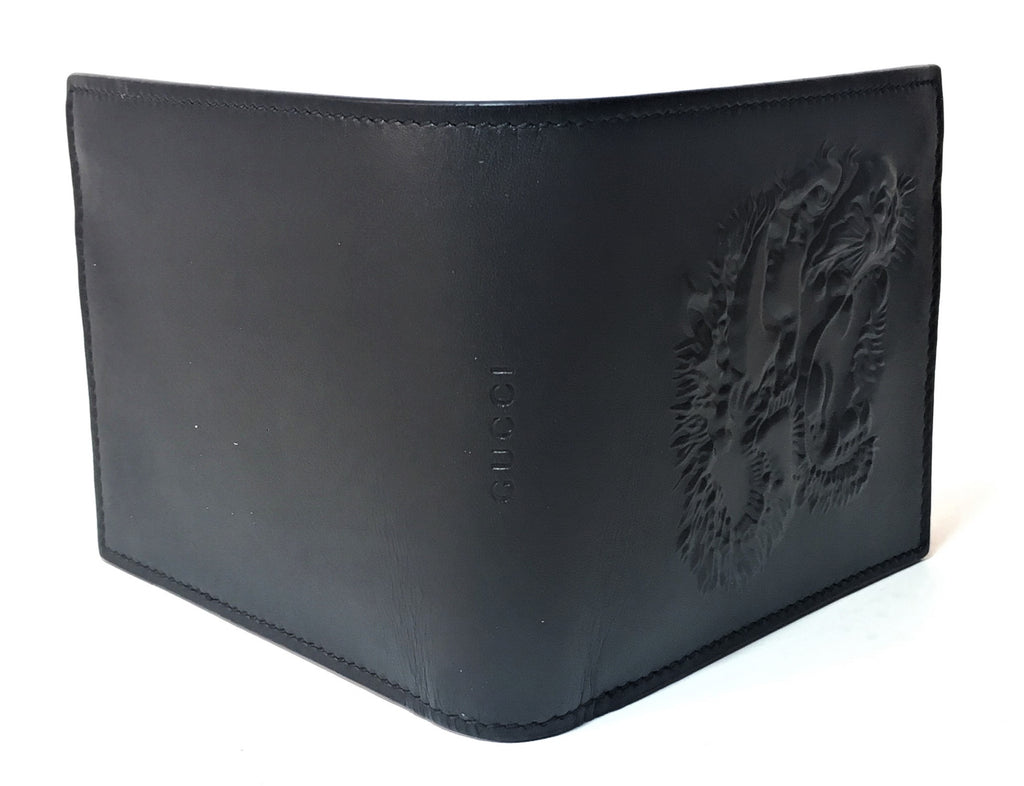 Gucci Men's Tiger Embossed Black Leather Bi-fold Wallet | Brand New |