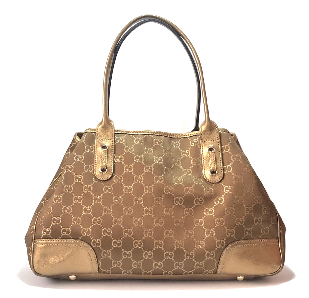 Gucci PRINCY Monogram Metallic Canvas & Leather Tote Bag | Gently Used |