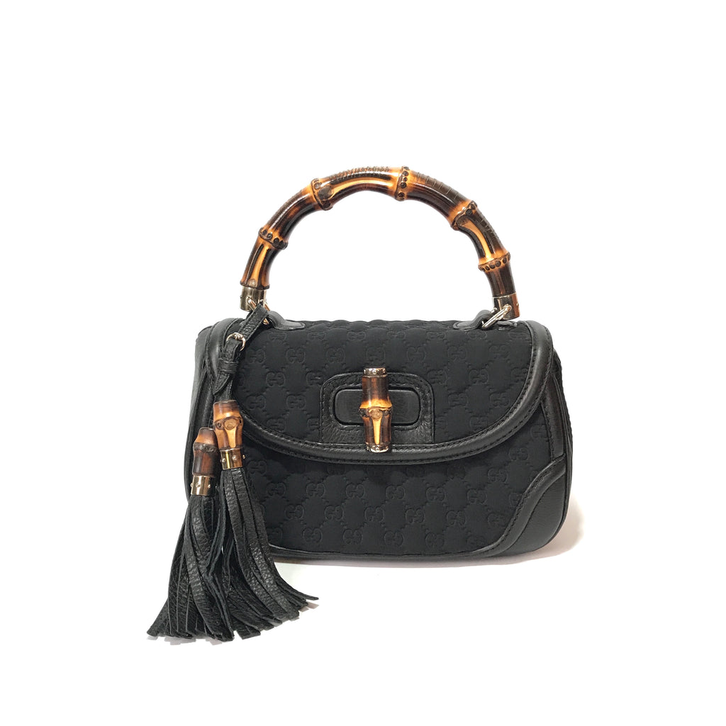 Gucci Monogram Black Bamboo Top Handle Bag | Gently Used |
