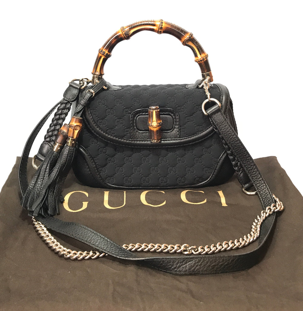 Gucci Monogram Black Bamboo Top Handle Bag | Gently Used |