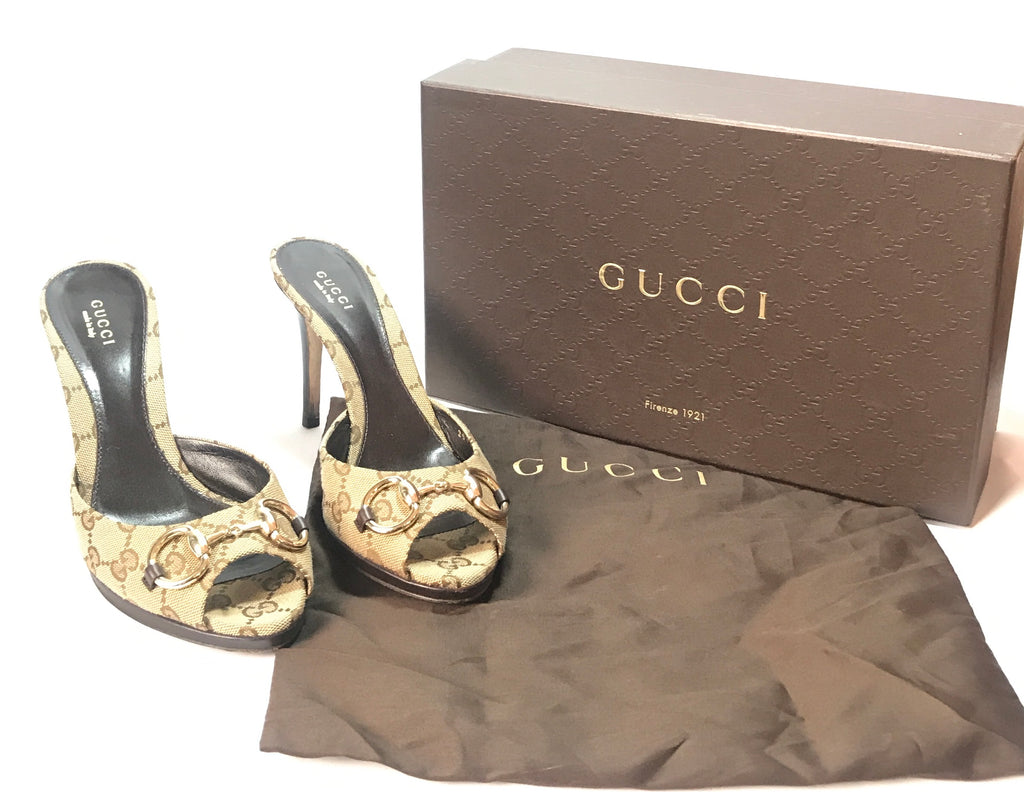 Gucci GG Ebony Horsebit Monogram Heels | Pre Loved |