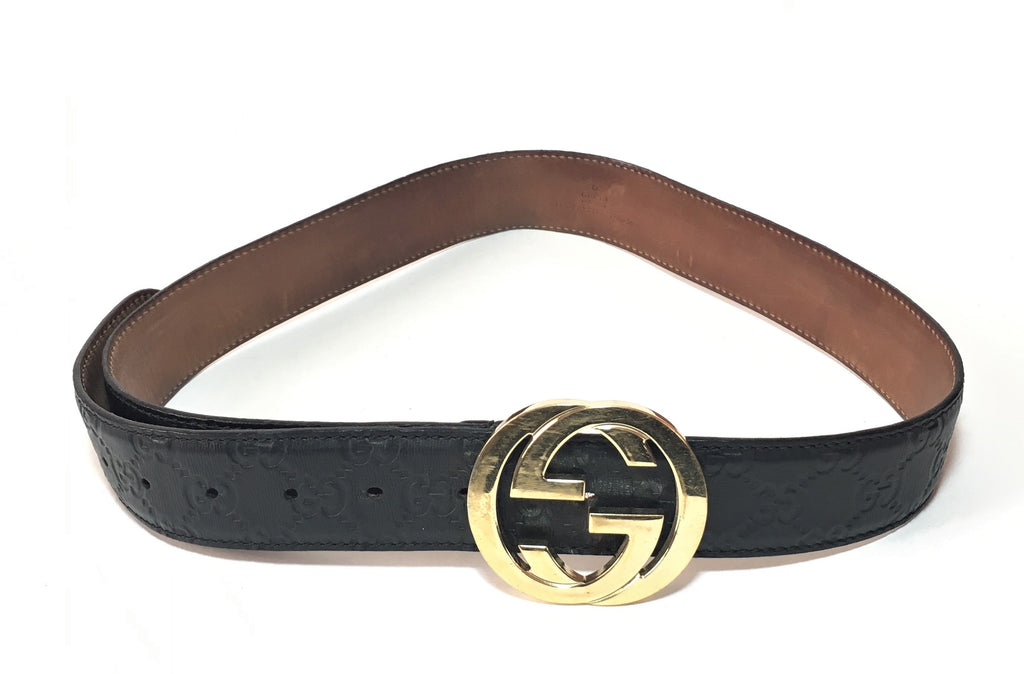 Gucci Men's Black Leather GG Monogram Logo Belt | Pre Loved |