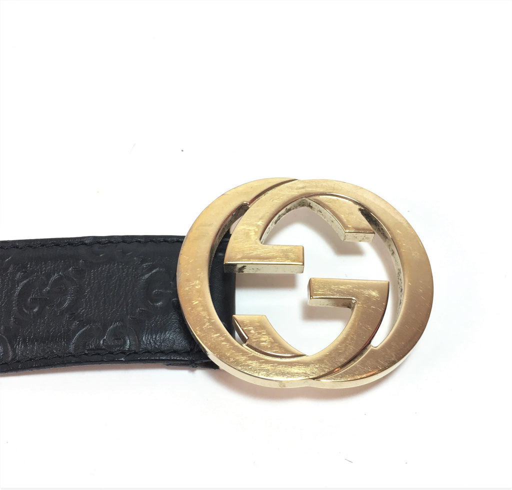 Gucci Men's Black Leather GG Monogram Logo Belt | Pre Loved |