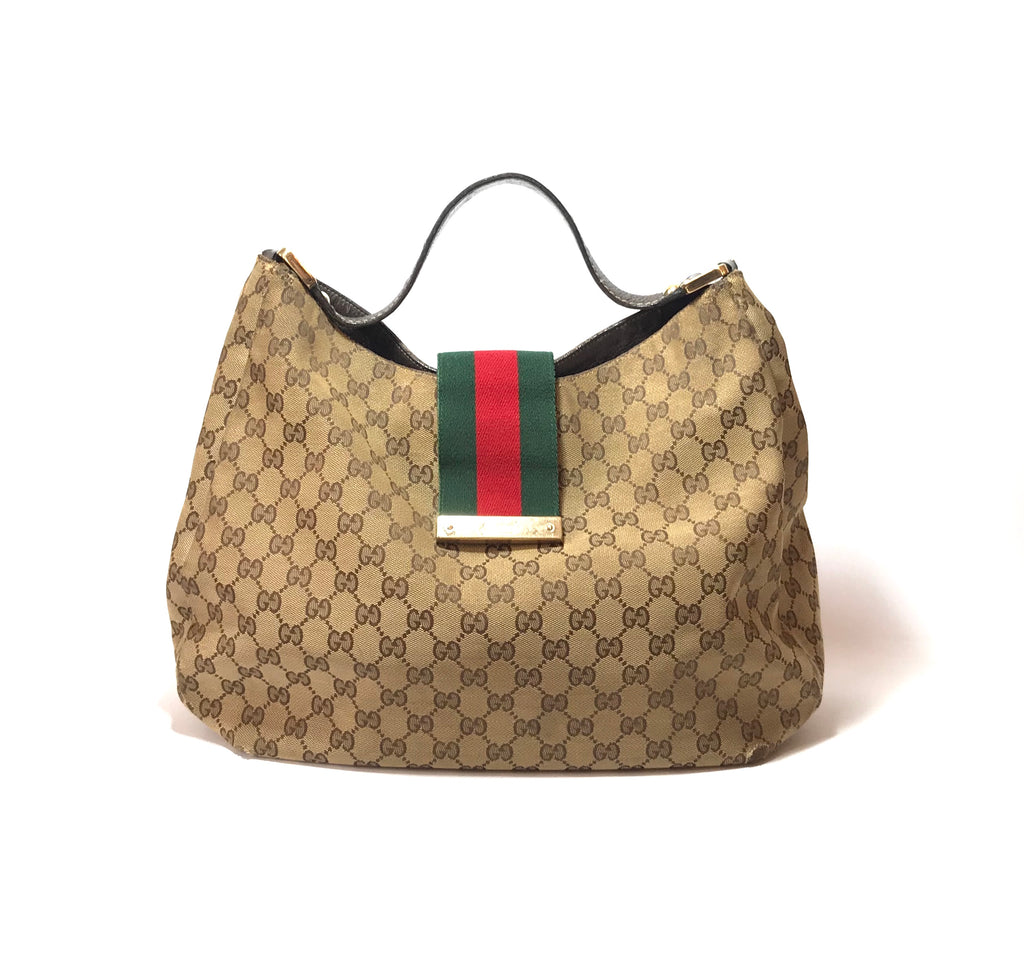 Gucci Monogram Canvas with Web Stripe Hobo Bag | Pre Loved |