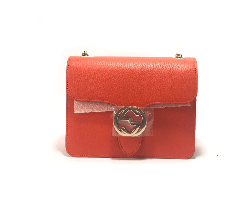 Gucci Orange Interlocking GG Pebbled Leather Small Shoulder Bag | Brand New |