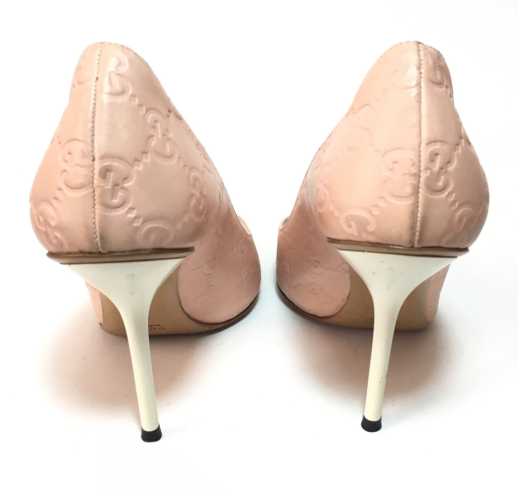 Gucci Nude Pink & White Guccissima Textured Leather Peep-toe Pumps | Pre Loved |