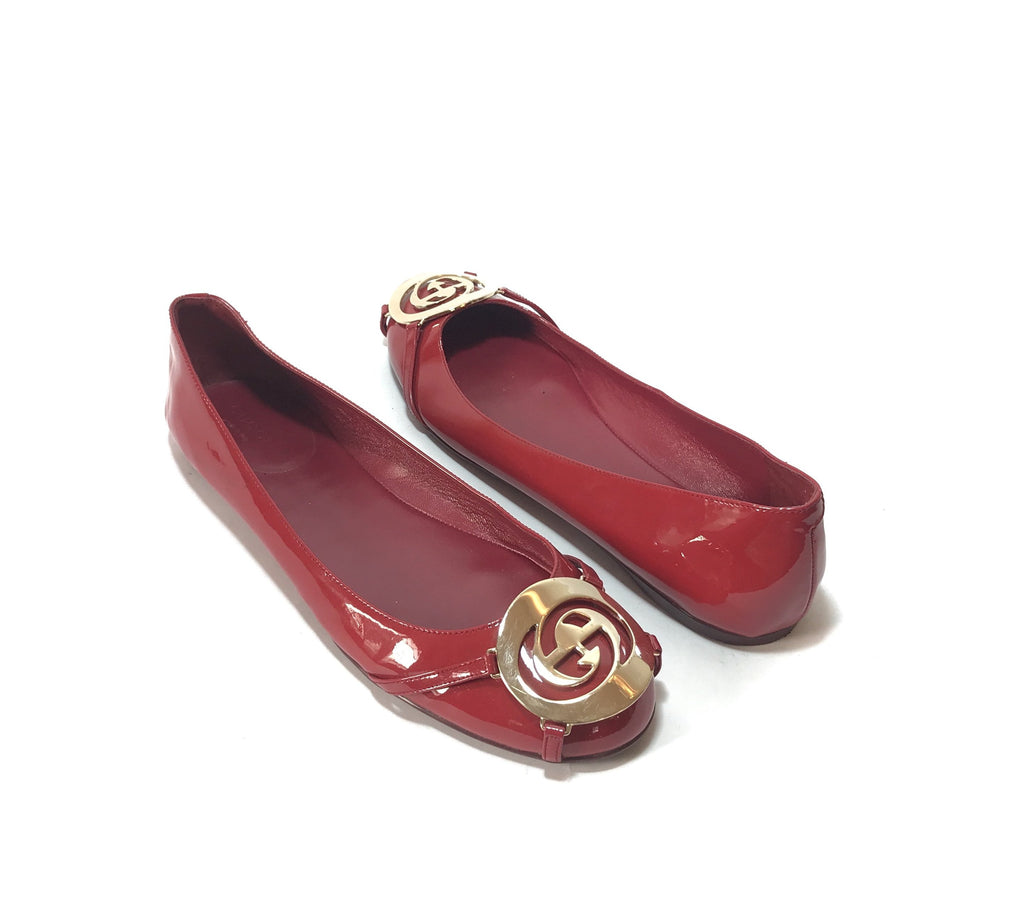 Gucci Red Interlocking Logo Patent Leather Ballet Flats | Gently Used |
