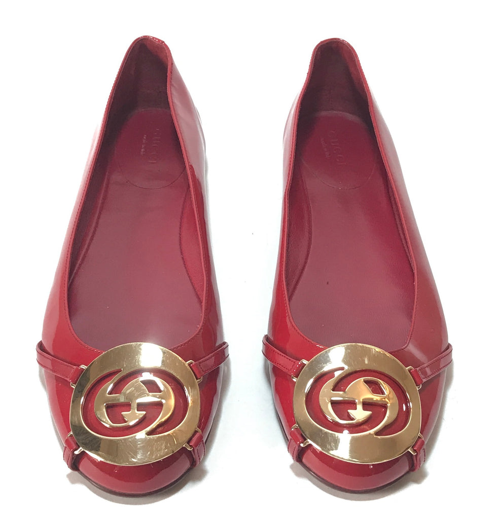 Gucci Red Interlocking Logo Patent Leather Ballet Flats | Gently Used |