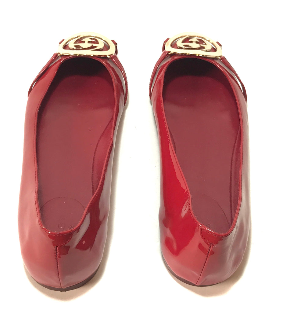 Gucci Red Interlocking Logo Patent Leather Ballet Flats | Gently Used |