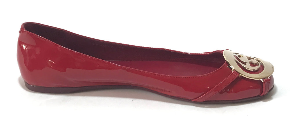 Gucci Red Interlocking Logo Patent Leather Ballet Flats | Gently Used |