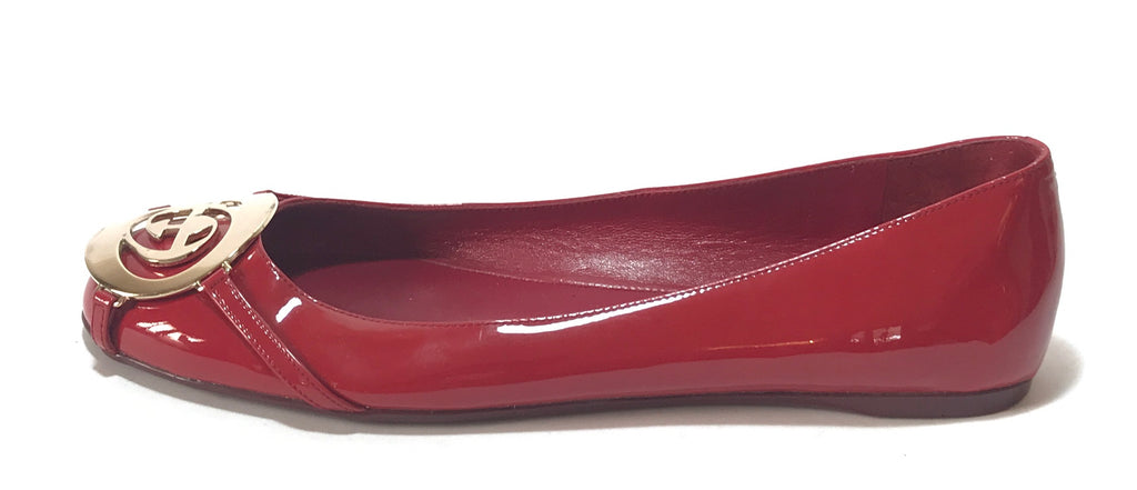Gucci Red Interlocking Logo Patent Leather Ballet Flats | Gently Used |