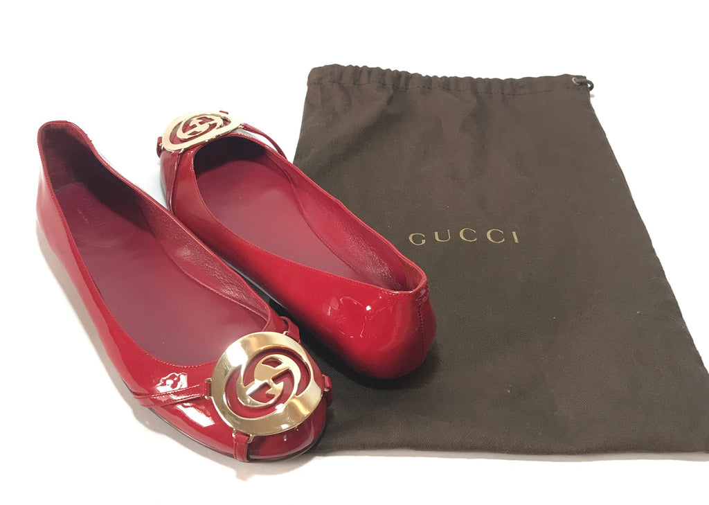 Gucci Red Interlocking Logo Patent Leather Ballet Flats | Gently Used |