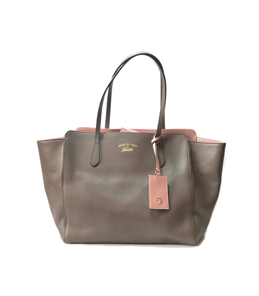 Gucci Taupe/Pink Calf Skin 'Swing' Medium Leather Tote | Like New |