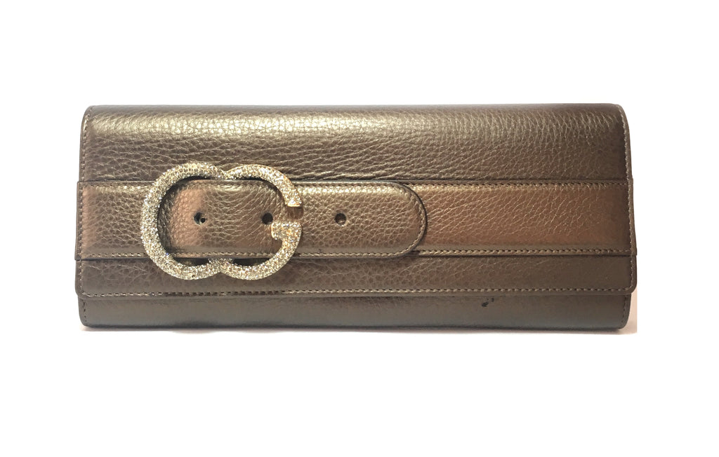 Gucci Bronze Leather Rhinestone Clutch | Pre Loved |
