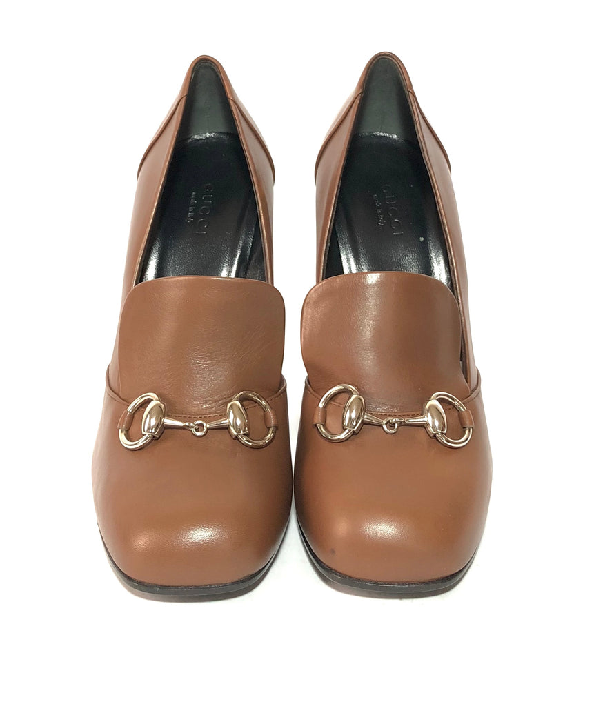 Gucci Brown Leather 'Horsebit' Square-toe Pumps | Gently Used |