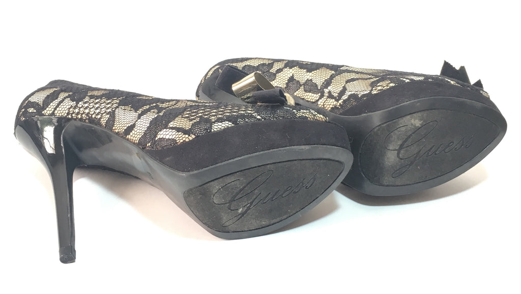 Guess Black & Nude Lace Peep Toe Pumps | Gently Used |