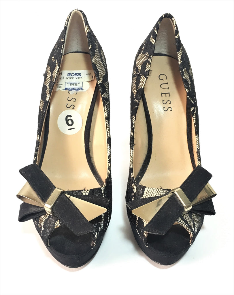Guess Black & Nude Lace Peep Toe Pumps | Gently Used |