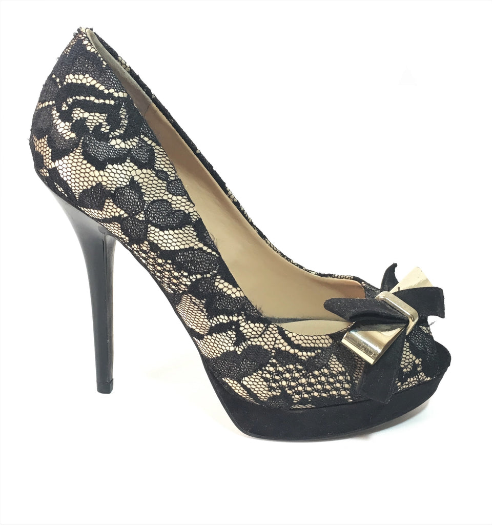 Guess Black & Nude Lace Peep Toe Pumps | Gently Used |