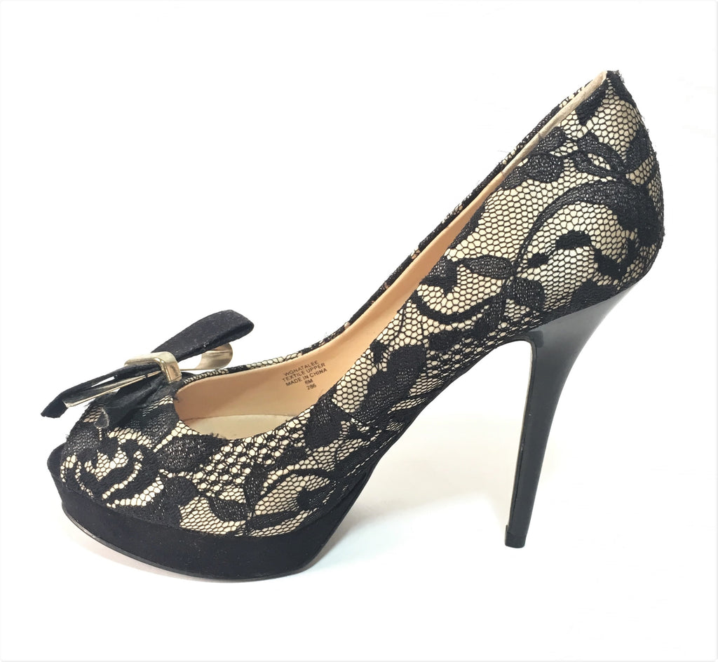 Guess Black & Nude Lace Peep Toe Pumps | Gently Used |
