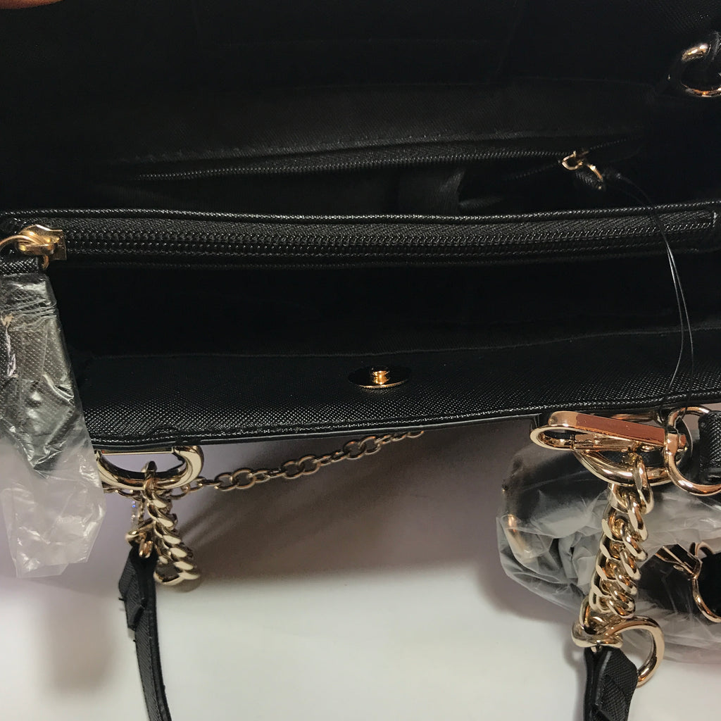 Guess Black Leather with Gold Chain Shoulder Bag | Brand New |