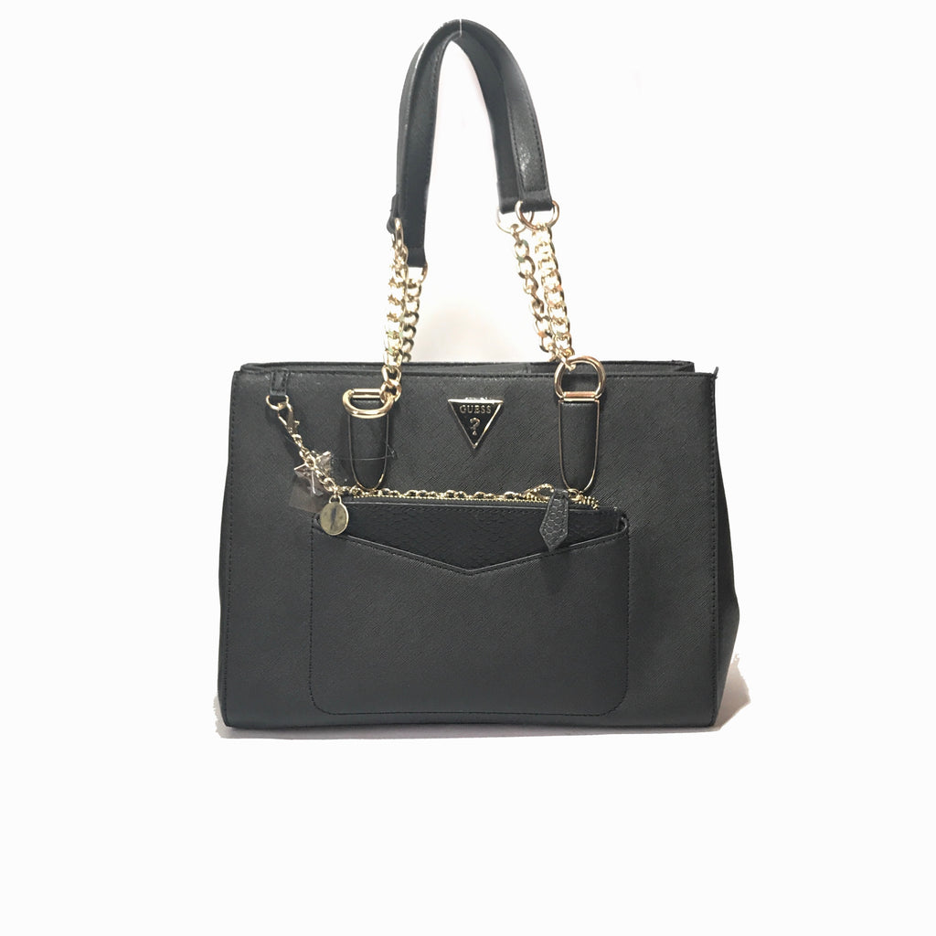 Guess Black Leather with Gold Chain Shoulder Bag | Brand New |