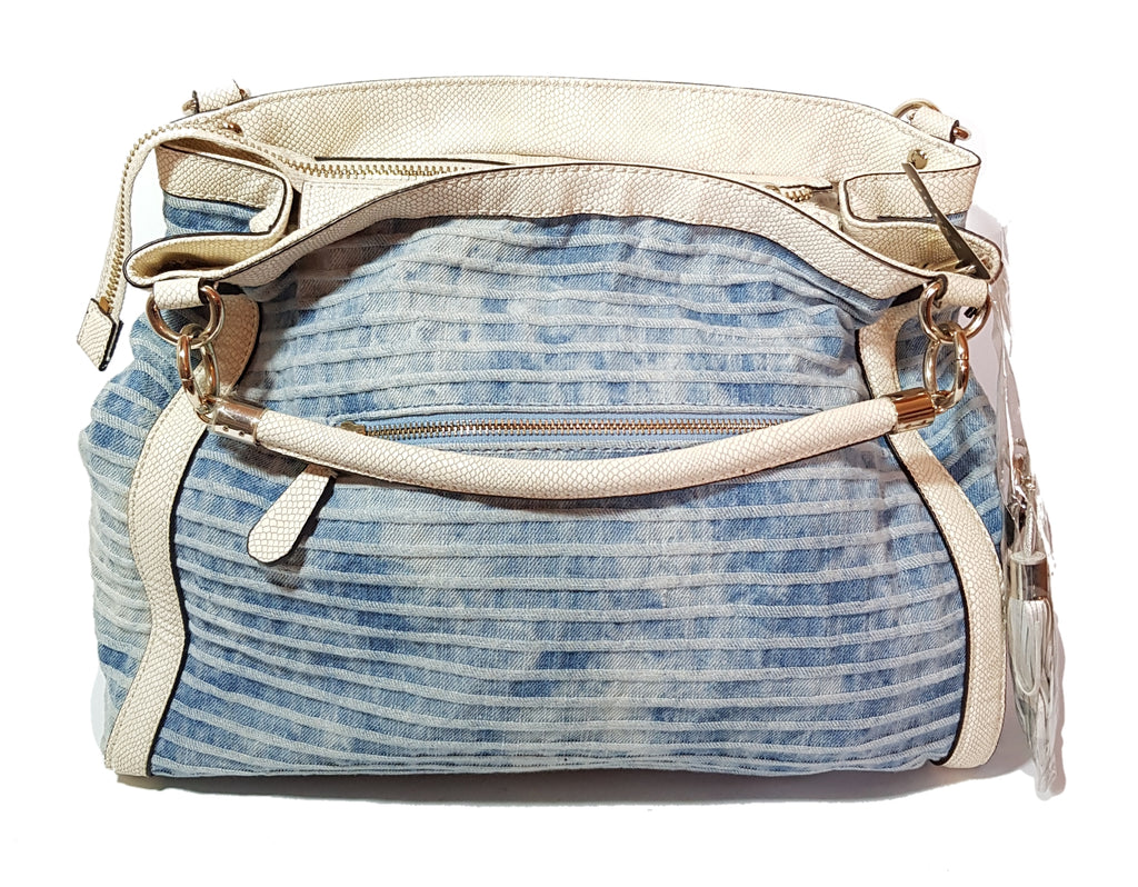 Guess Denim & White Leather Large Bag | Brand New |